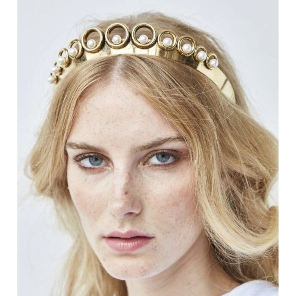 Lelet New York Pearl Hoop Crown Antique Gold OS